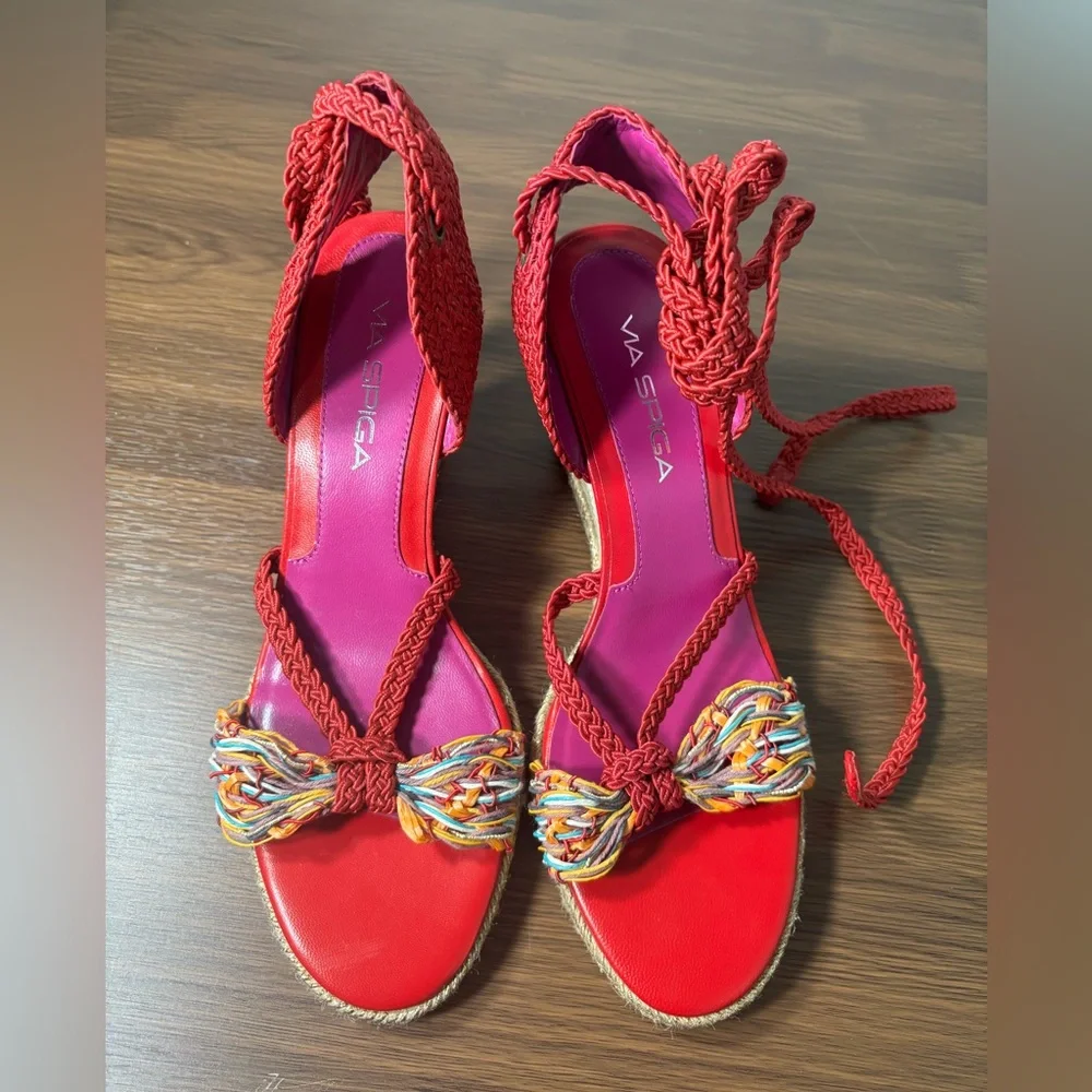 Via Spiga Multicolor Red Espadrilles with Ankle Tie size 9‎ NWOT